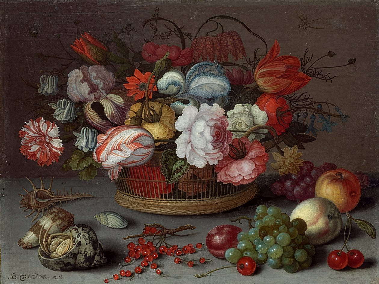 Mand met bloemen door Balthasar van der Ast