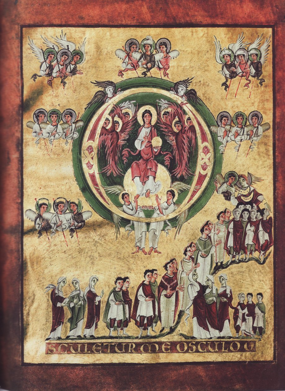 O-Initaal met Christus en Processie van de Uitverkorenen door Bamberg State Library