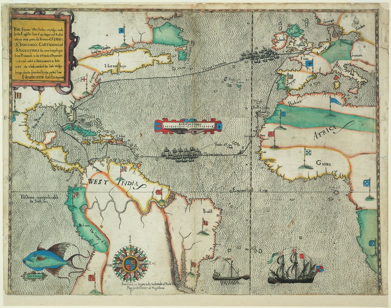 De beroemde West-Indische reis gemaakt door de Engelse vloot van 23 schepen en barken door Baptista Boazio