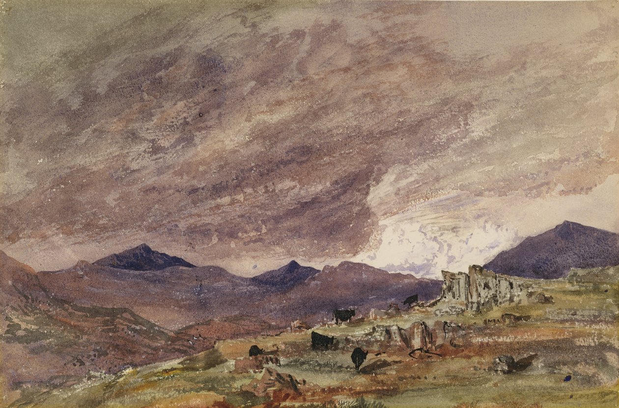 Bergachtig landschap met stormachtige lucht door Barbara Leigh Smith Bodichon