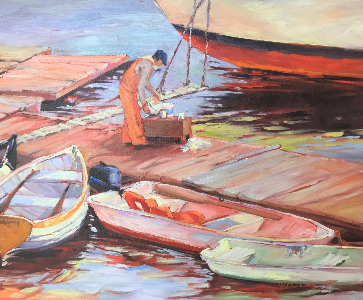 Visserij Maine, ca.1980-95 (olieverf op doek) door Barbara Cleary