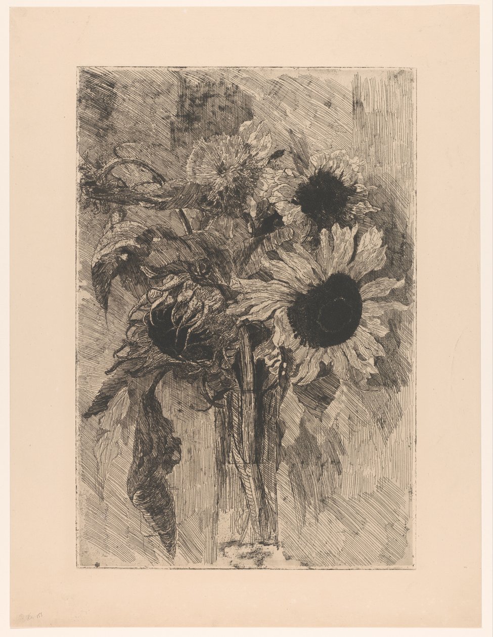 Zonnebloemen in een vaas door Barbara Elisabeth van Houten (signed by artist)