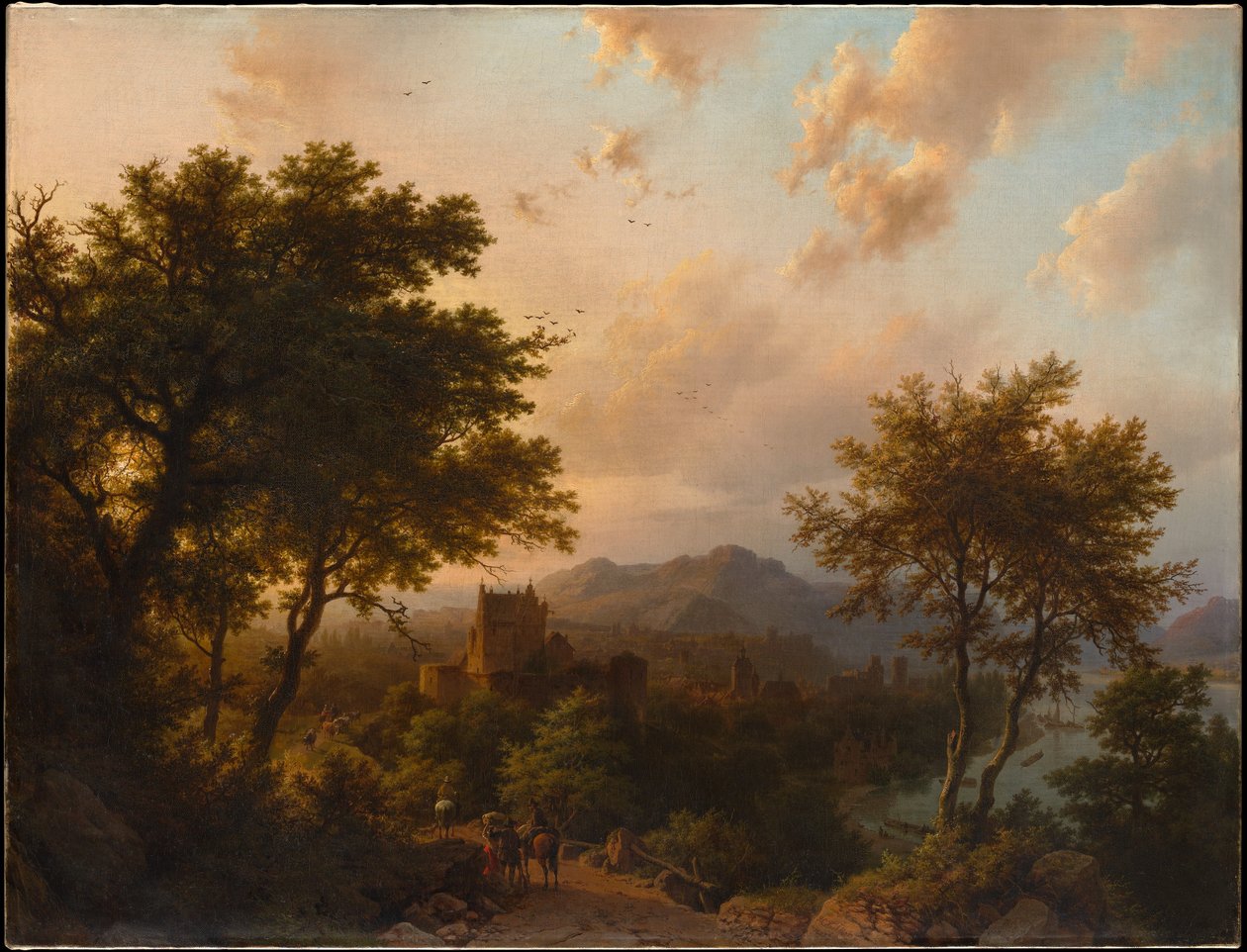 Zonsondergang aan de Rijn door Barend Cornelis Koekkoek