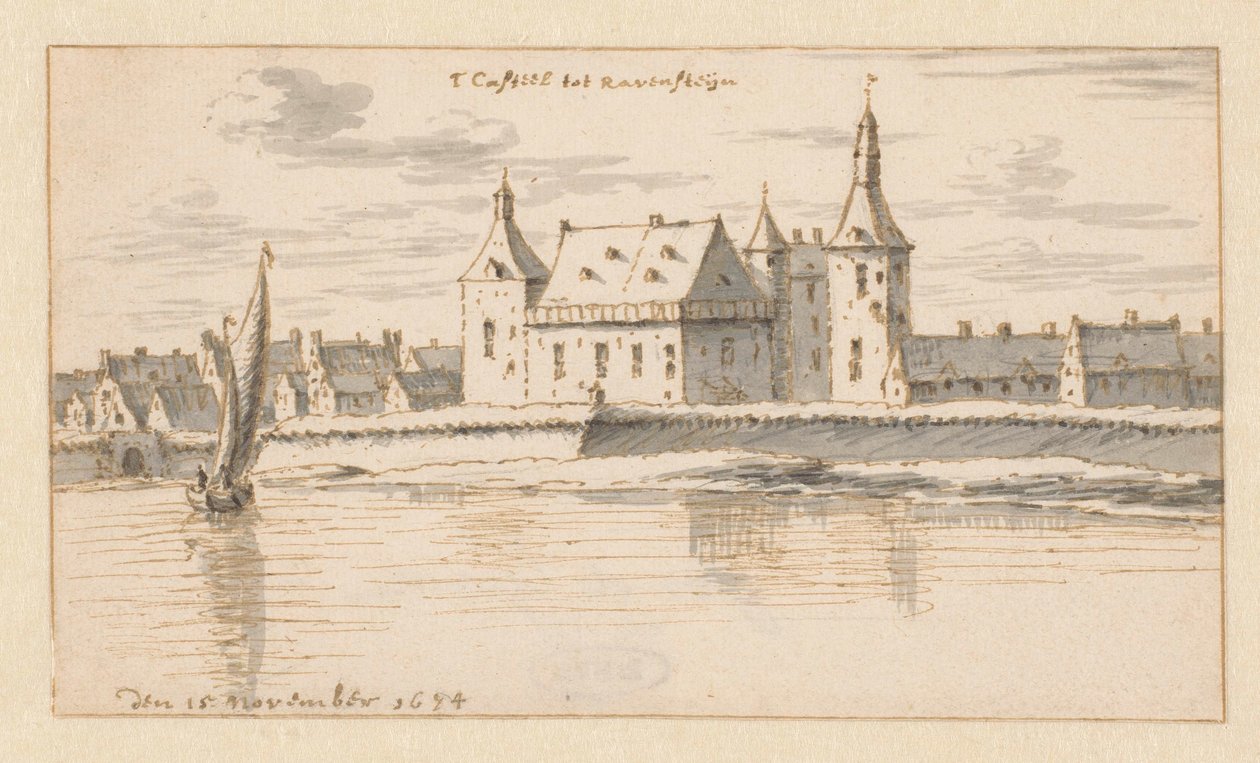 Gezicht op het Kasteel van Ravenstein, Noord-Brabant door Barend Klotz (attributed to)