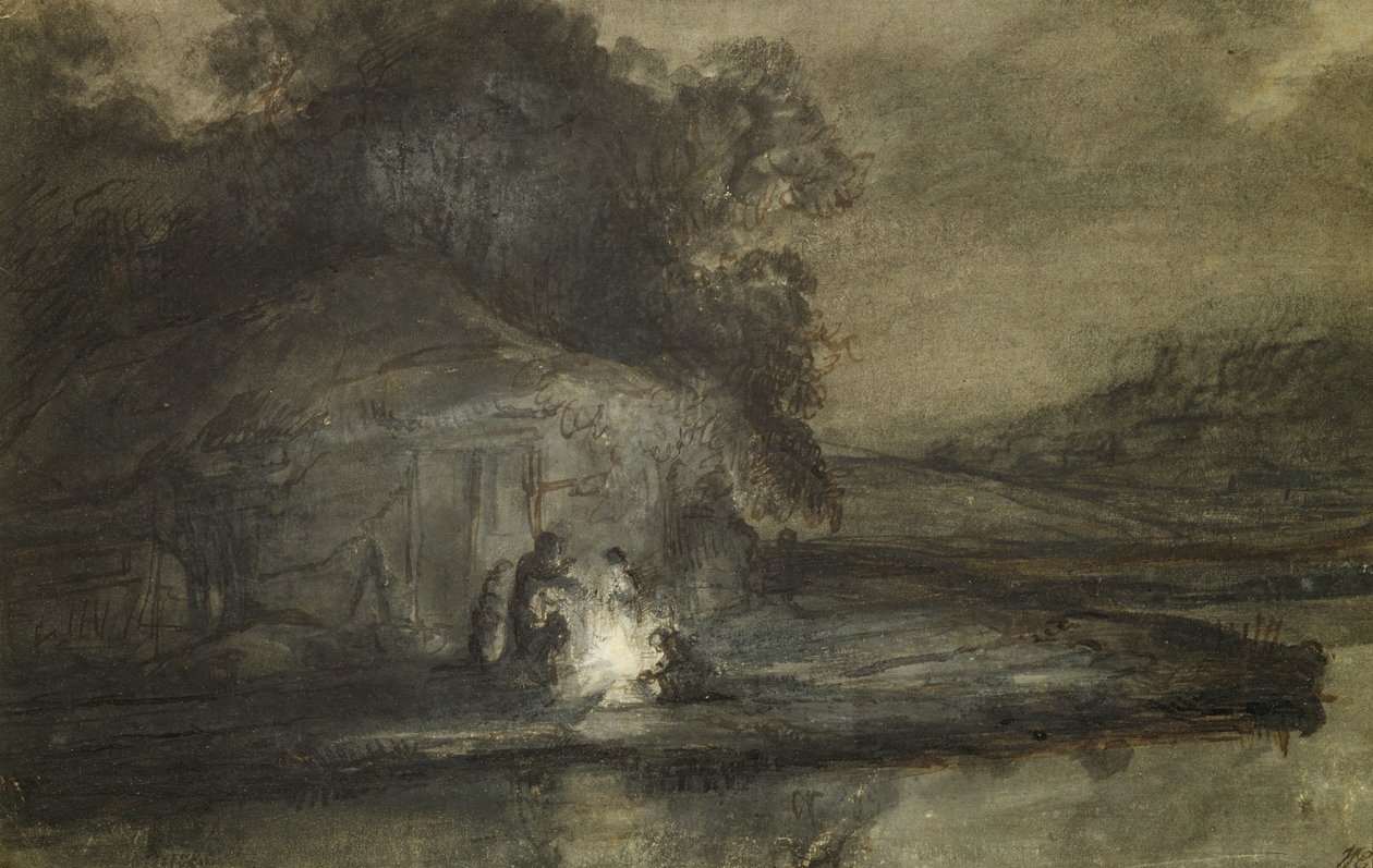 Nachtelijk Landschap met een Rivier en Herders door Barent Fabritius