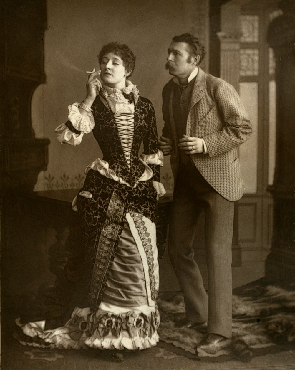 Mary Rorke en Charles Wyndham, Britse acteurs, 1882 door Barnes and Bell Brown