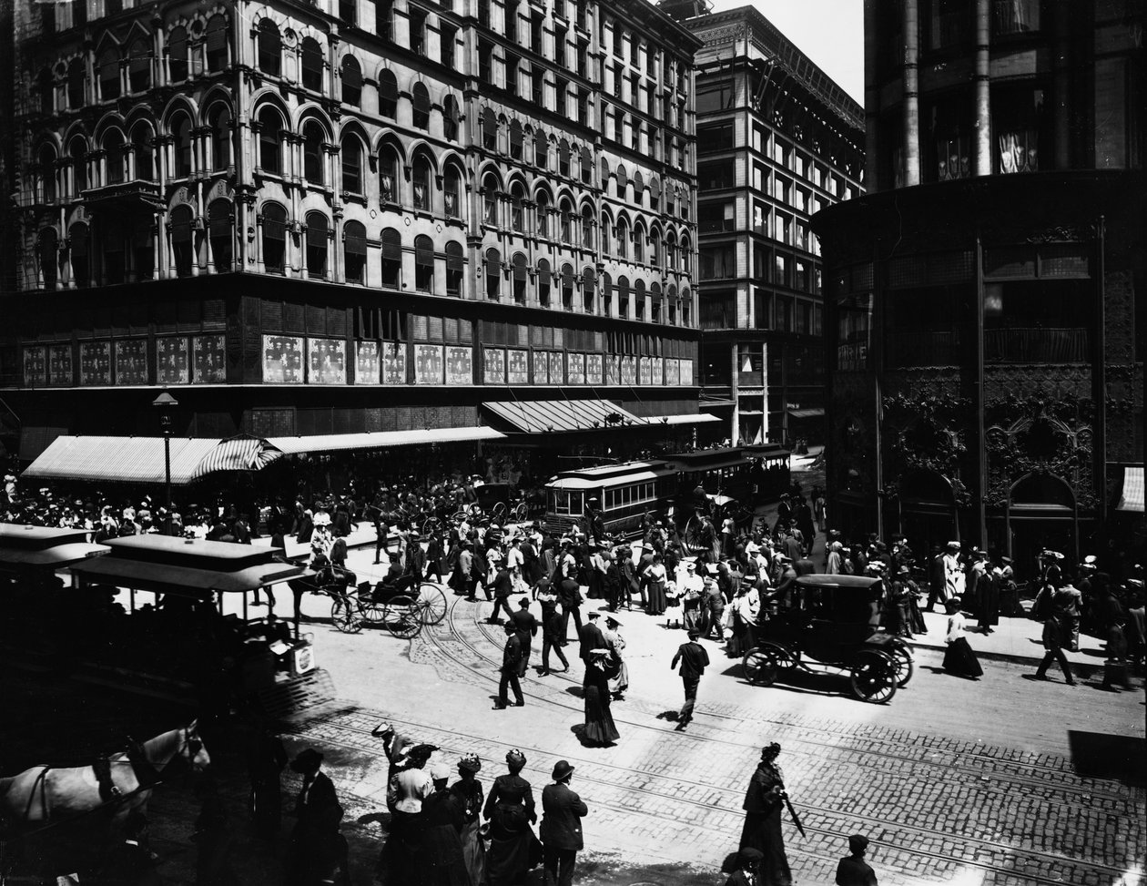 State en Madison Streets, Chicago, Illinois, VS, ca. 1905 door Barnes and Crosby