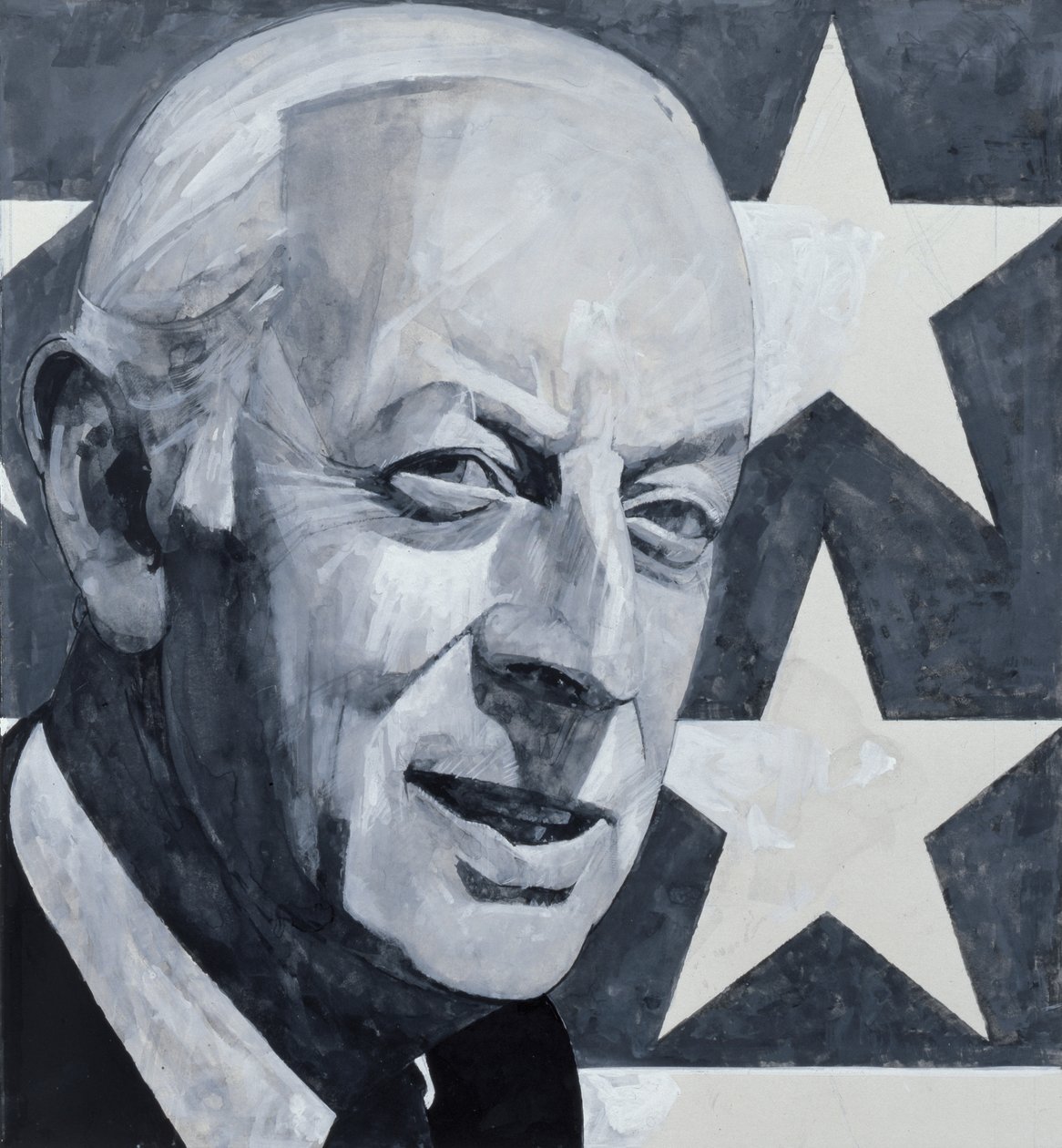 Portret van Alistair Cooke, illustratie voor The Listener, 1970s door Barry Fantoni