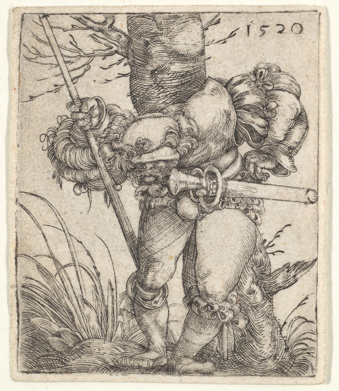 Buigende soldaat leunend tegen een boom, 1520 door Barthel Beham