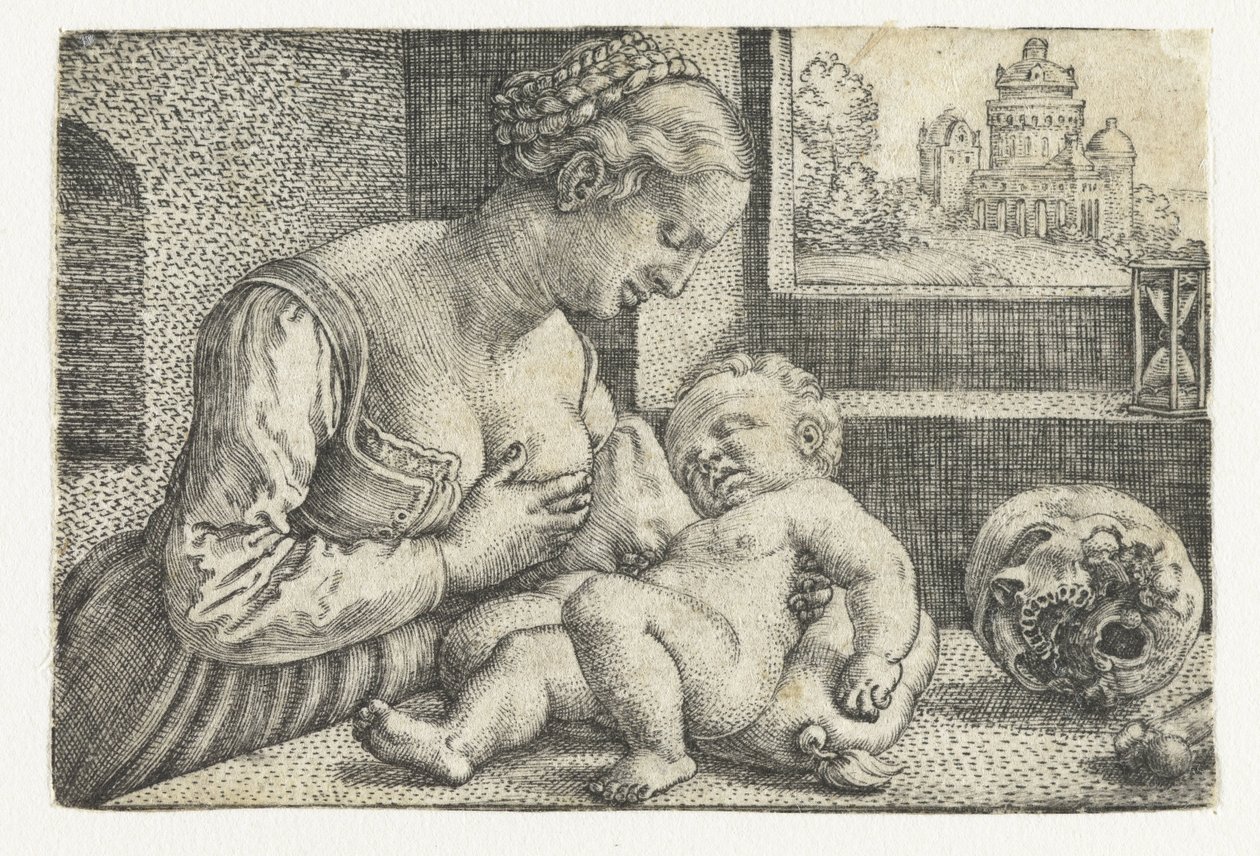 Maria met kind aan borst en schedel door Barthel Beham