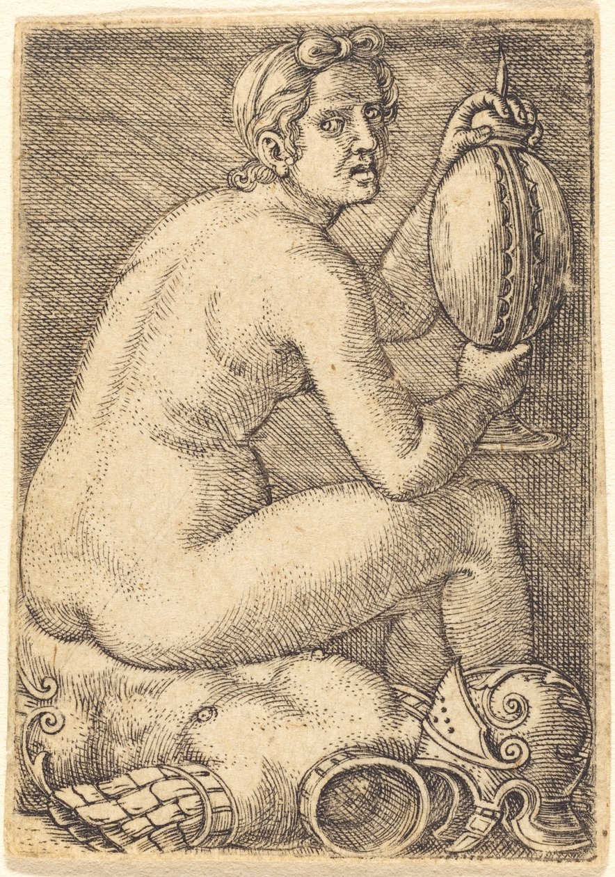 Naakte Vrouw op een Pantser (Prudentia?) door Barthel Beham