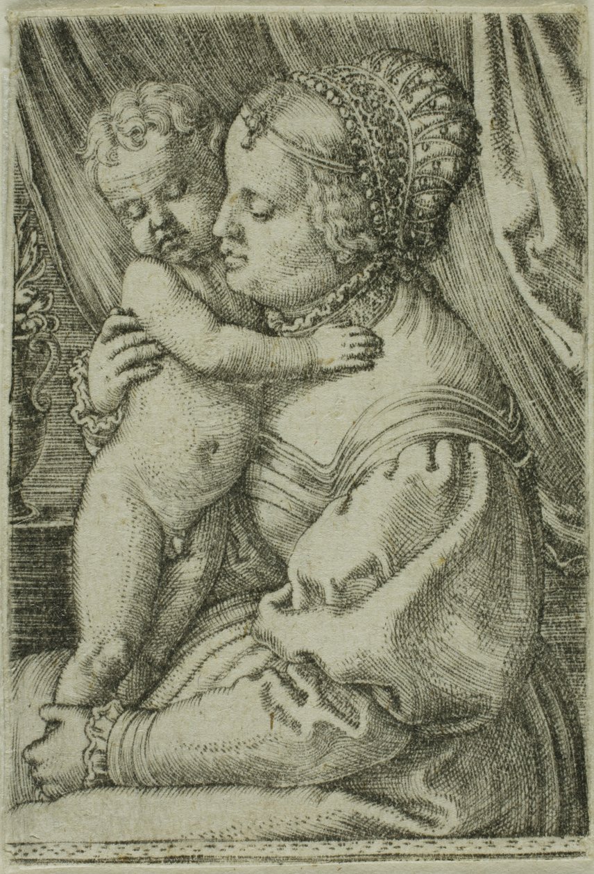 De maagd met kind en vaas door Barthel Beham