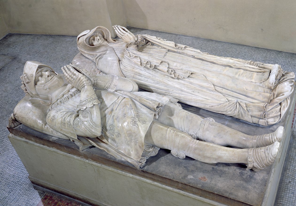 Beelden van Anne de Montmorency (1493-1567) Constable en Maarschalk van Frankrijk en Madeleine van Savoye (1510-86) Hertogin van Montmorency, c.1567 en c.1586 (marmer) door Barthelemy Prieur