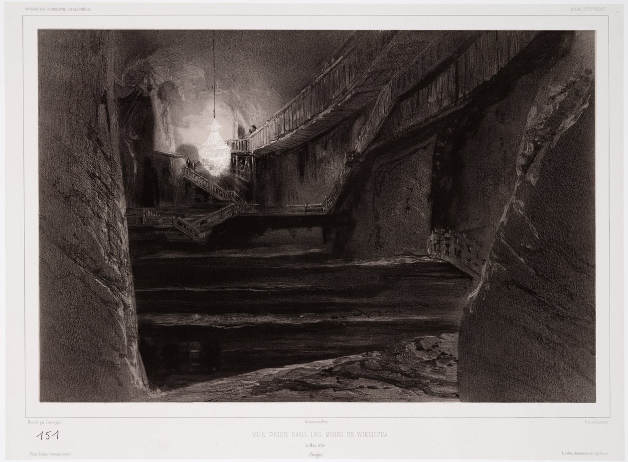 Gezicht in de Mijnen van Wieliczka, Polen, 20 maart 1840, gegraveerd door Sabatier door Barthelemy after Lauvergne