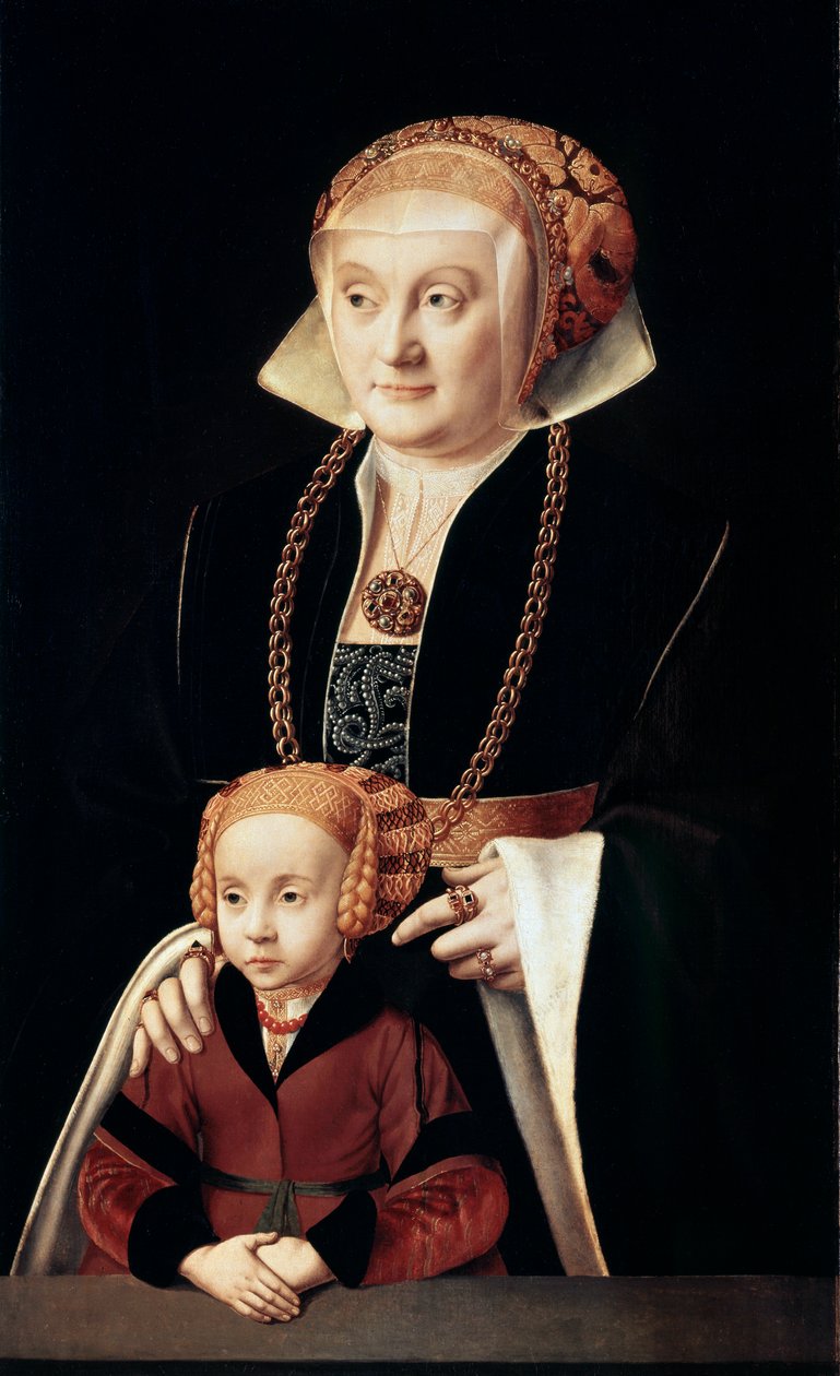 Portret van een dame met dochter door Bartholomaeus Bruyn the Elder
