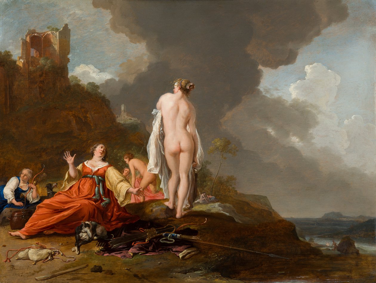 Landschap met jachtnimfem (en Diana ) door Bartholomeus Breenbergh