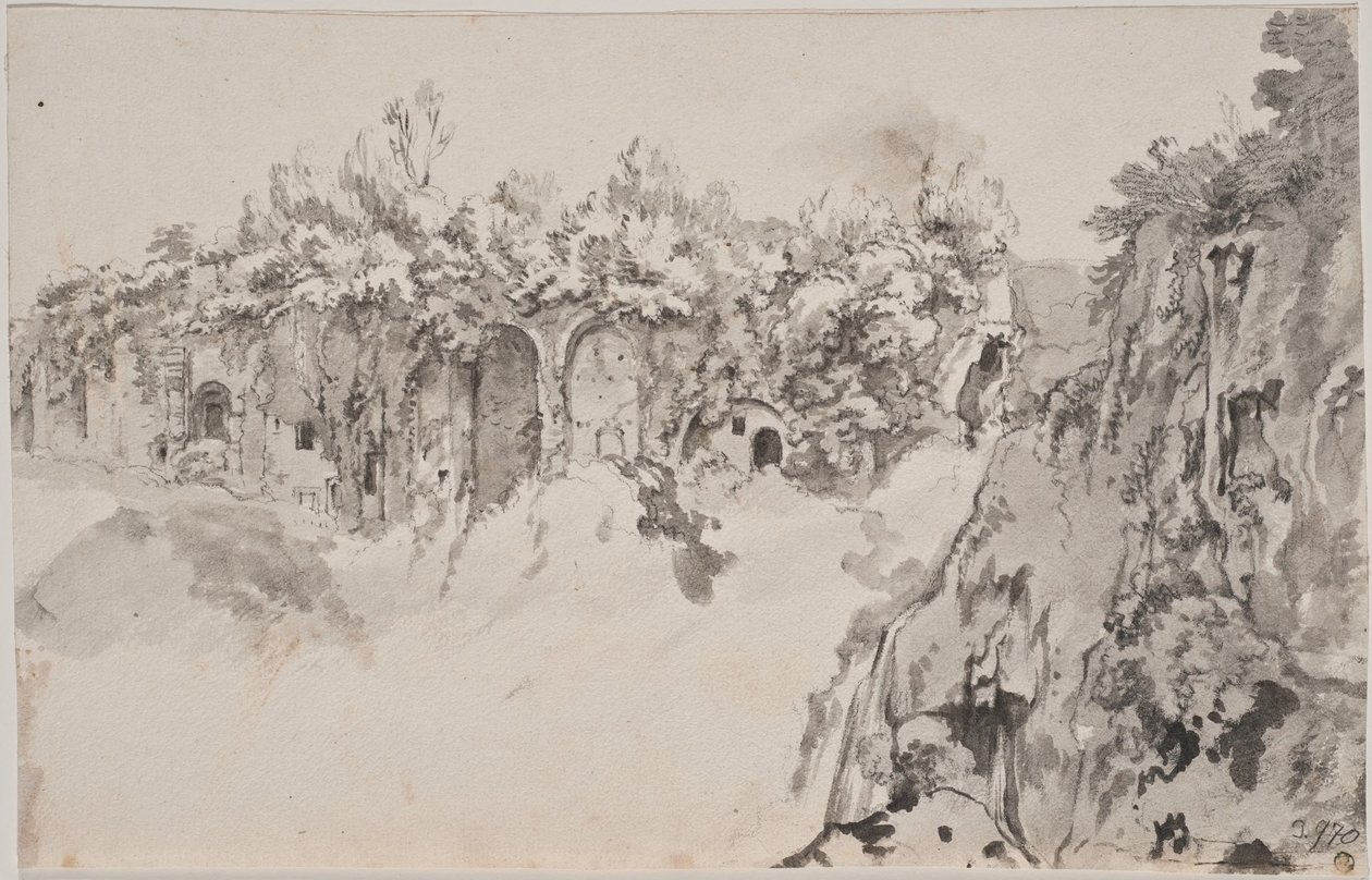 Ravijn met dichtgemetselde grotten door Bartholomeus Breenbergh