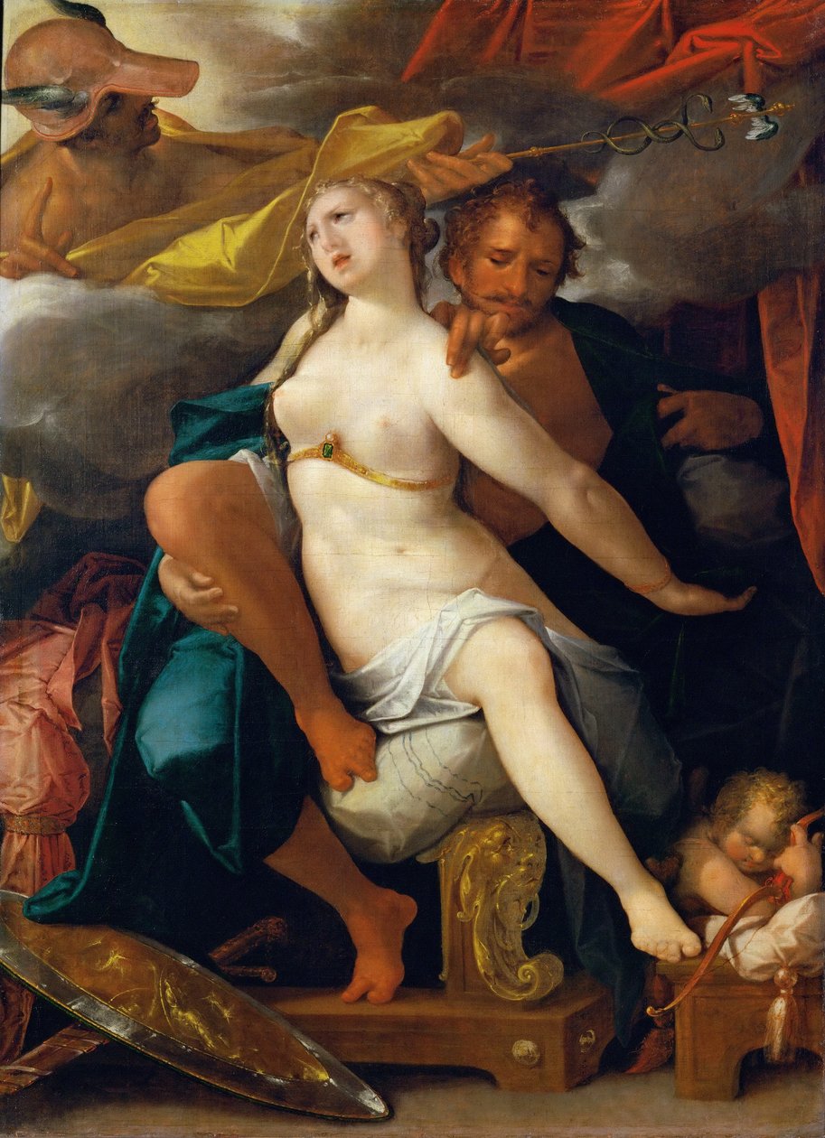 Venus en Mars gewaarschuwd door Mercurius door Bartholomeus Spranger