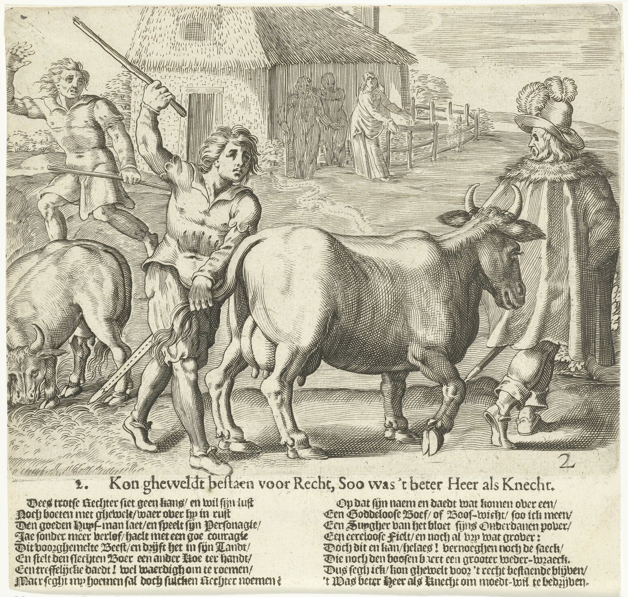 De baljuw voert de koe van de boer weg door Bartholomeus Willemsz. Dolendo