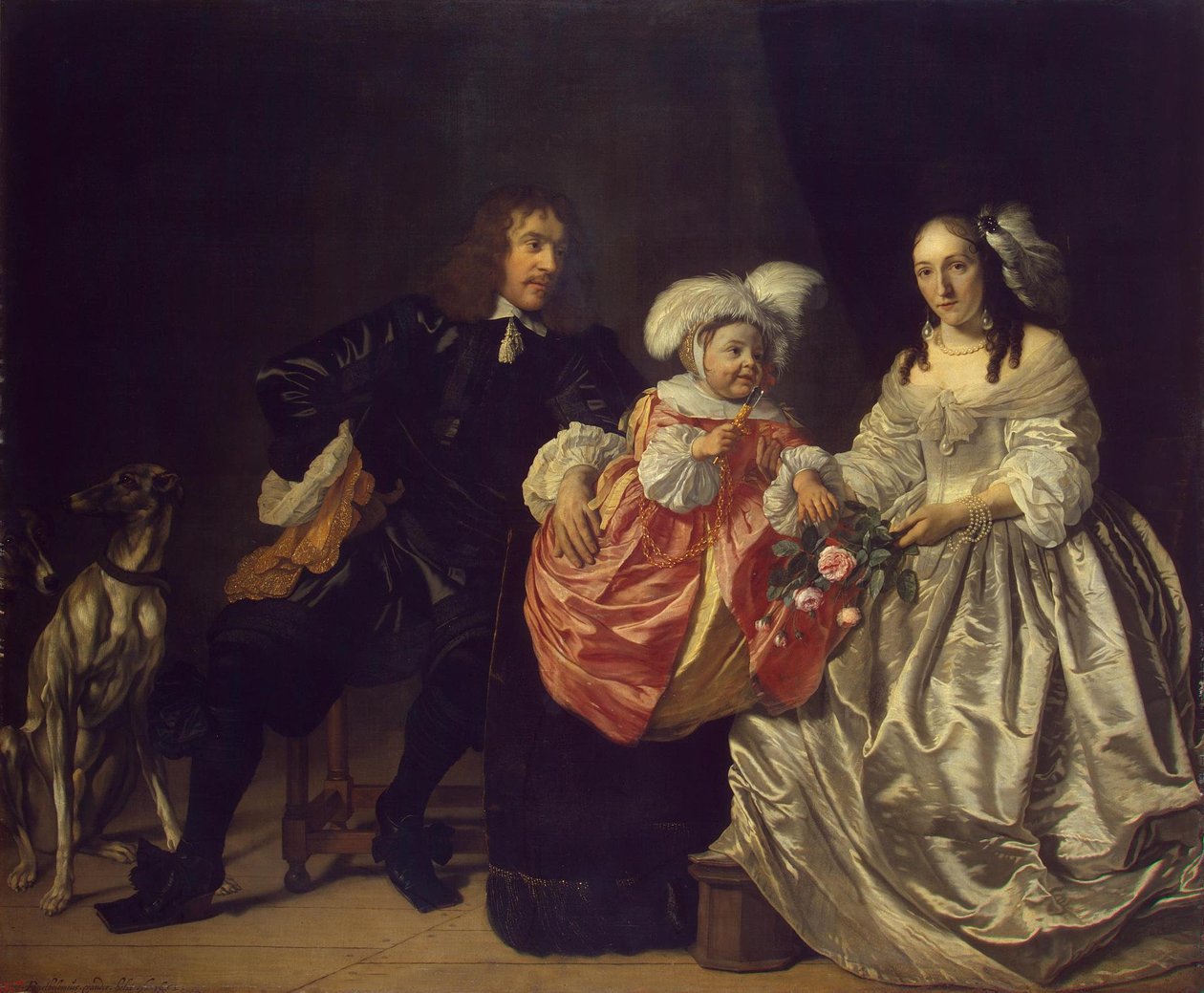 Family Portrait (Pieter Lucaszn van de Venne with Anna de Carpentier and Child) door Bartholomeus van der Helst