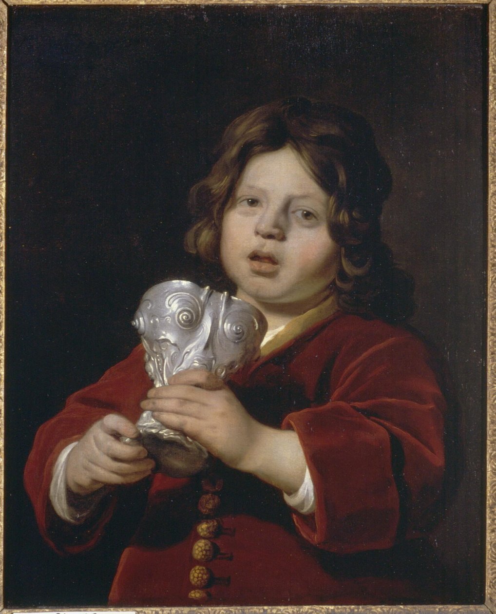 Portret van een jongen met een zilveren drinkbeker door Bartholomeus van der Helst