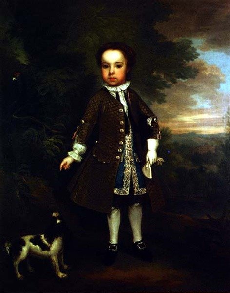 Portret van een kleine jongen met een spaniël en een papegaai door Bartholomew Dandrige