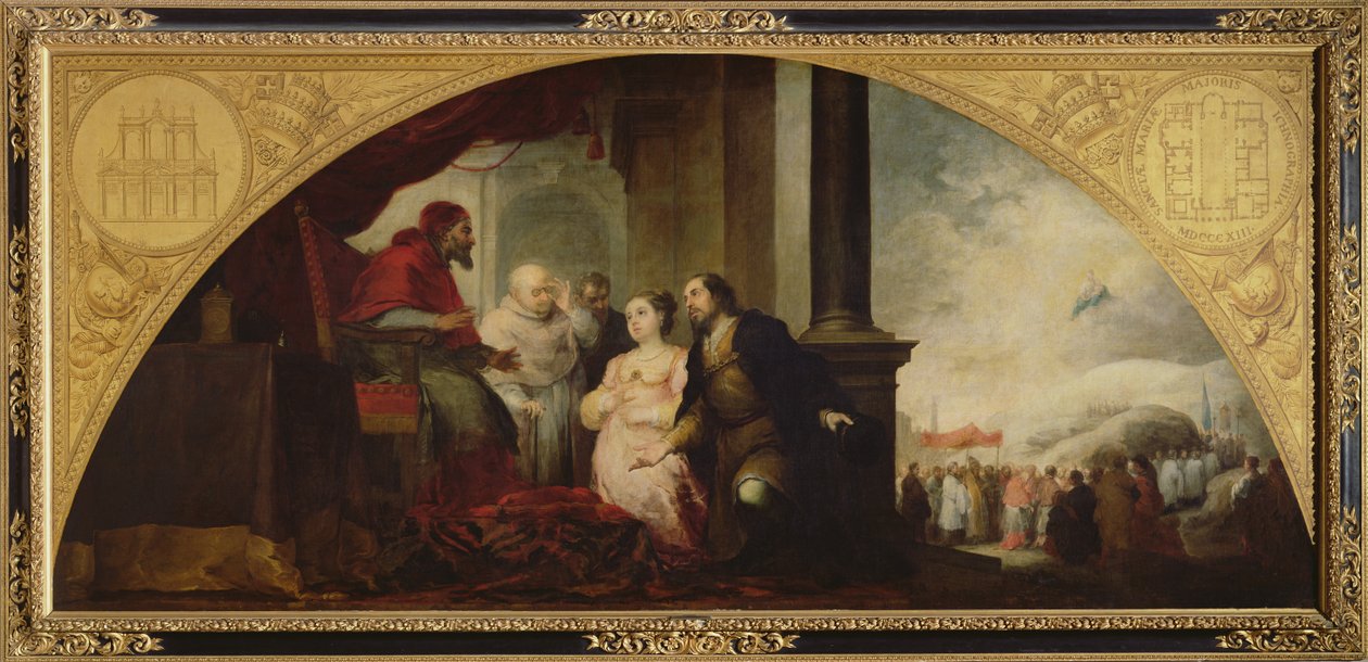 Het verhaal van de stichting van Santa Maria Maggiore in Rome: de patriciër onthult zijn droom aan de paus, ca. 1662-65 door Bartolomé Esteban Murillo