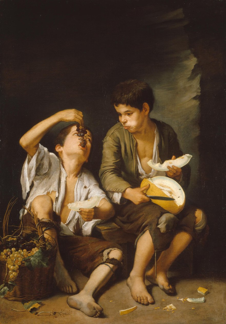 Duits: Druiven- en Meloeneters Jongens Eten Druiven en Meloen door Bartolomé Esteban Murillo
