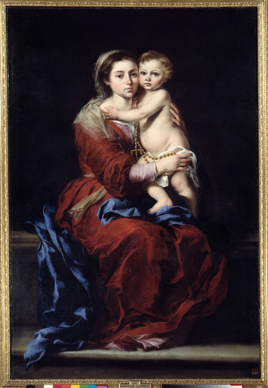 De Maagd van de Rozenkrans. Madonna met het kind. Schilderij door Bartolome Murillo (1618-1682) door Bartolomé Esteban Murillo