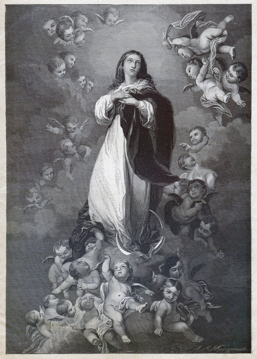 Onbevlekte Ontvangenis (gravure, circa 1900) door Bartolome Esteban (after) Murillo