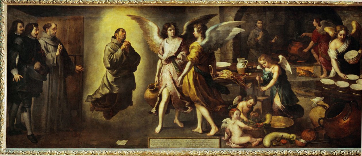 La cuisine des Anges - de keuken van de engelen. Een van ... door Bartolome Esteban (school of) Murillo