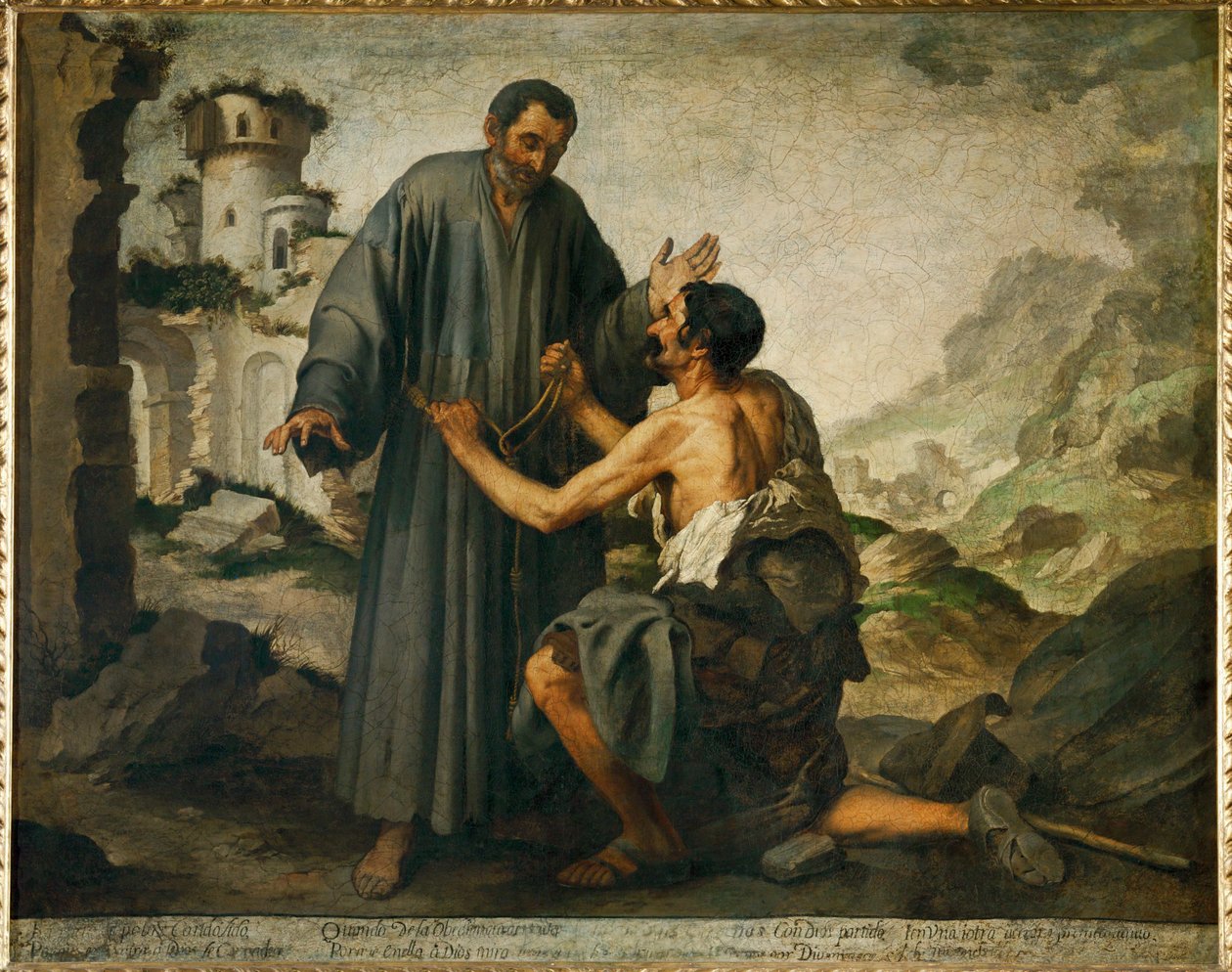 Broeder Junipero en de arme man - ... door Bartolome Esteban (school of) Murillo