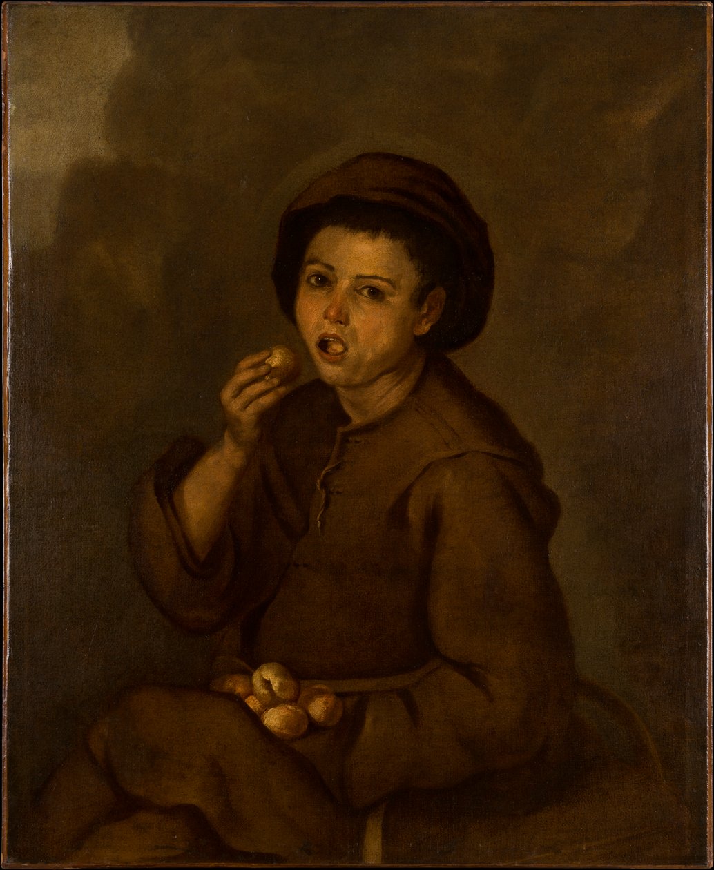 Jongen die perziken eet door Bartolomé Esteban Murillo
