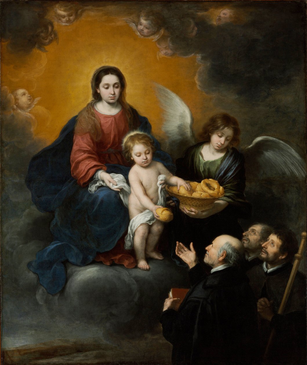 Het kind Jezus deelt brood uit aan de pelgrims door Bartolomé Esteban Murillo
