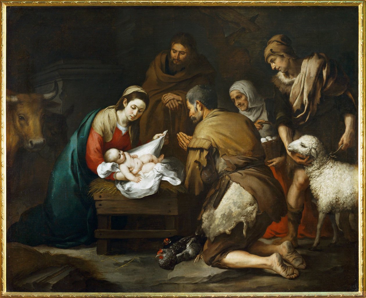 De aanbidding van de herders ... (schilderij op doek) door Bartolomé Esteban Murillo