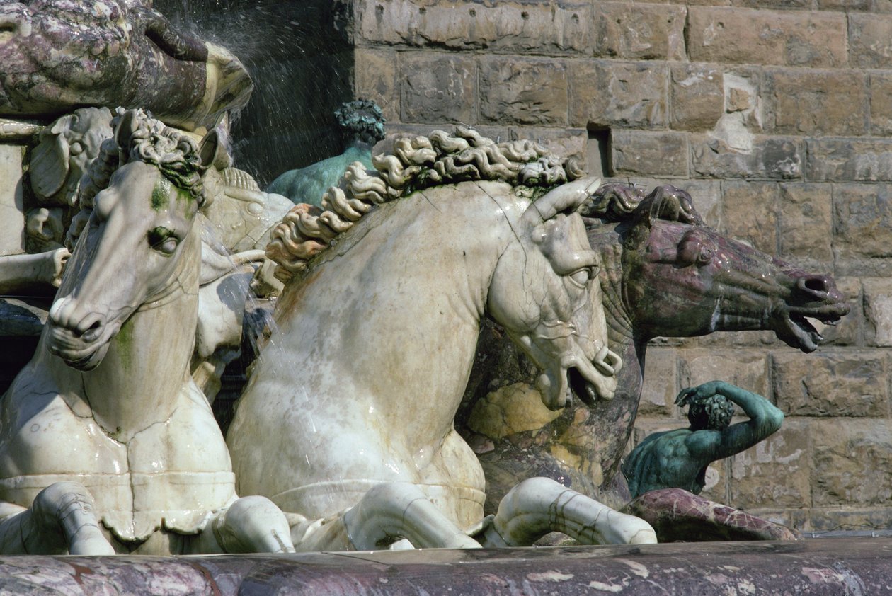 Detail van de Neptunusfontein, twee zeepaarden, 1560-75 door Bartolomeo Ammannati