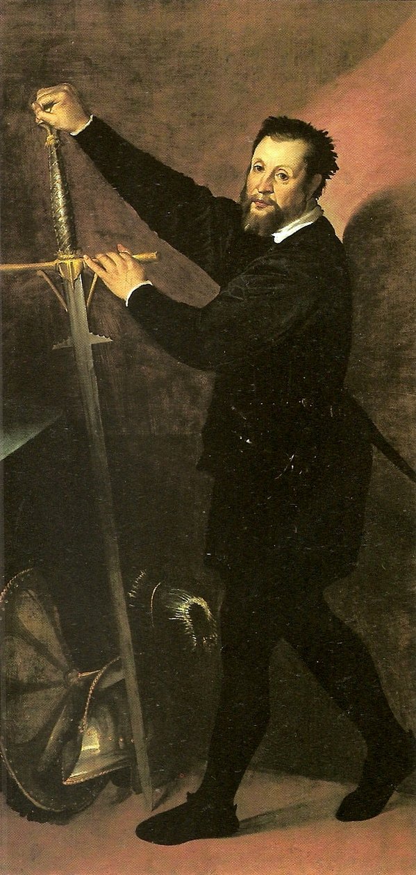 Portret van een Man met een Zwaard of Portret van een Wapenmaker door Bartolomeo Passarotti