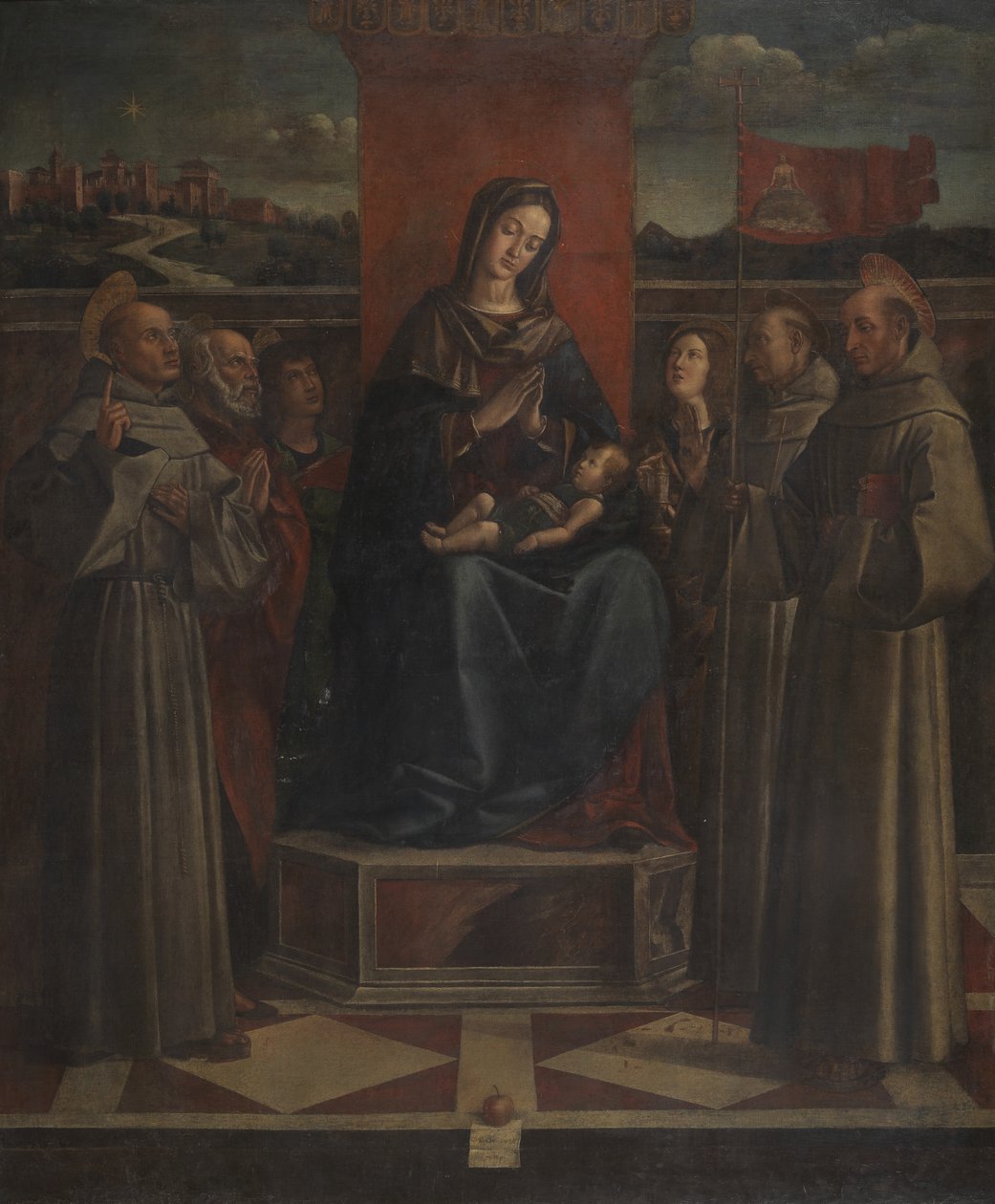 Maagd en Kind Enthroned met Zes Heiligen, ca. 1500 door Bartolomeo (attr. to) Montagna