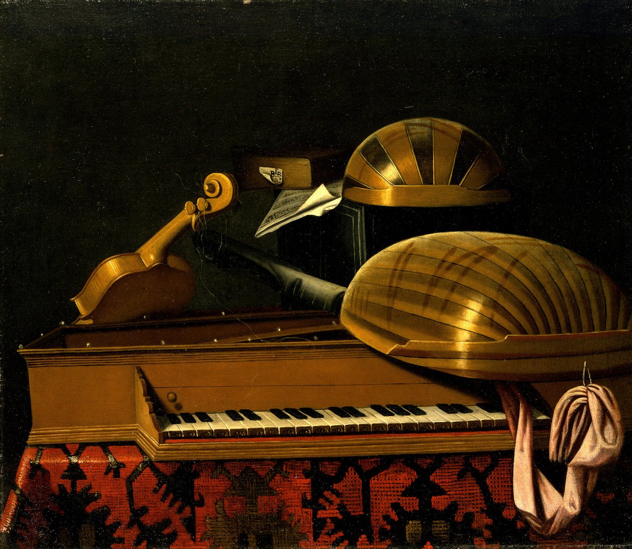 Stilleven met muziekinstrumenten en boeken door Bartolomeo Bettera