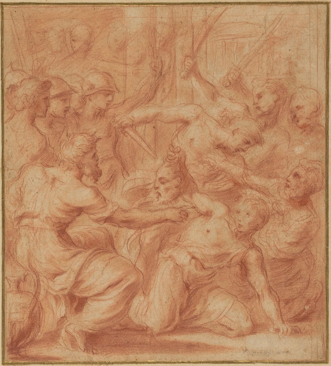 David bietet König Saul den Kopf Goliaths an door Bartolomeo Biscaino