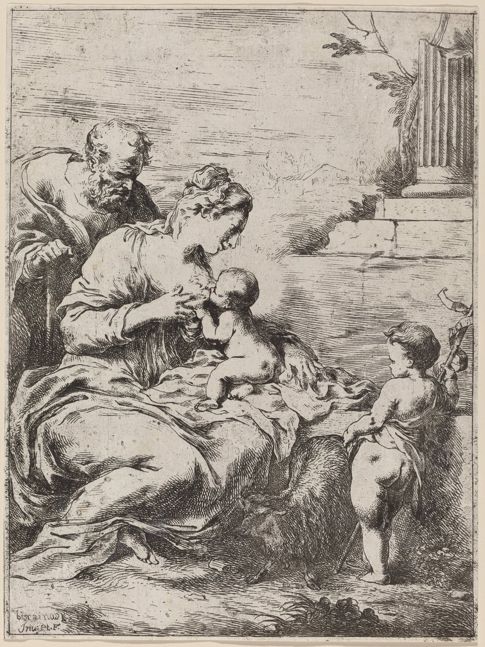 De Heilige Familie met Sint-Jan door Bartolomeo Biscaino