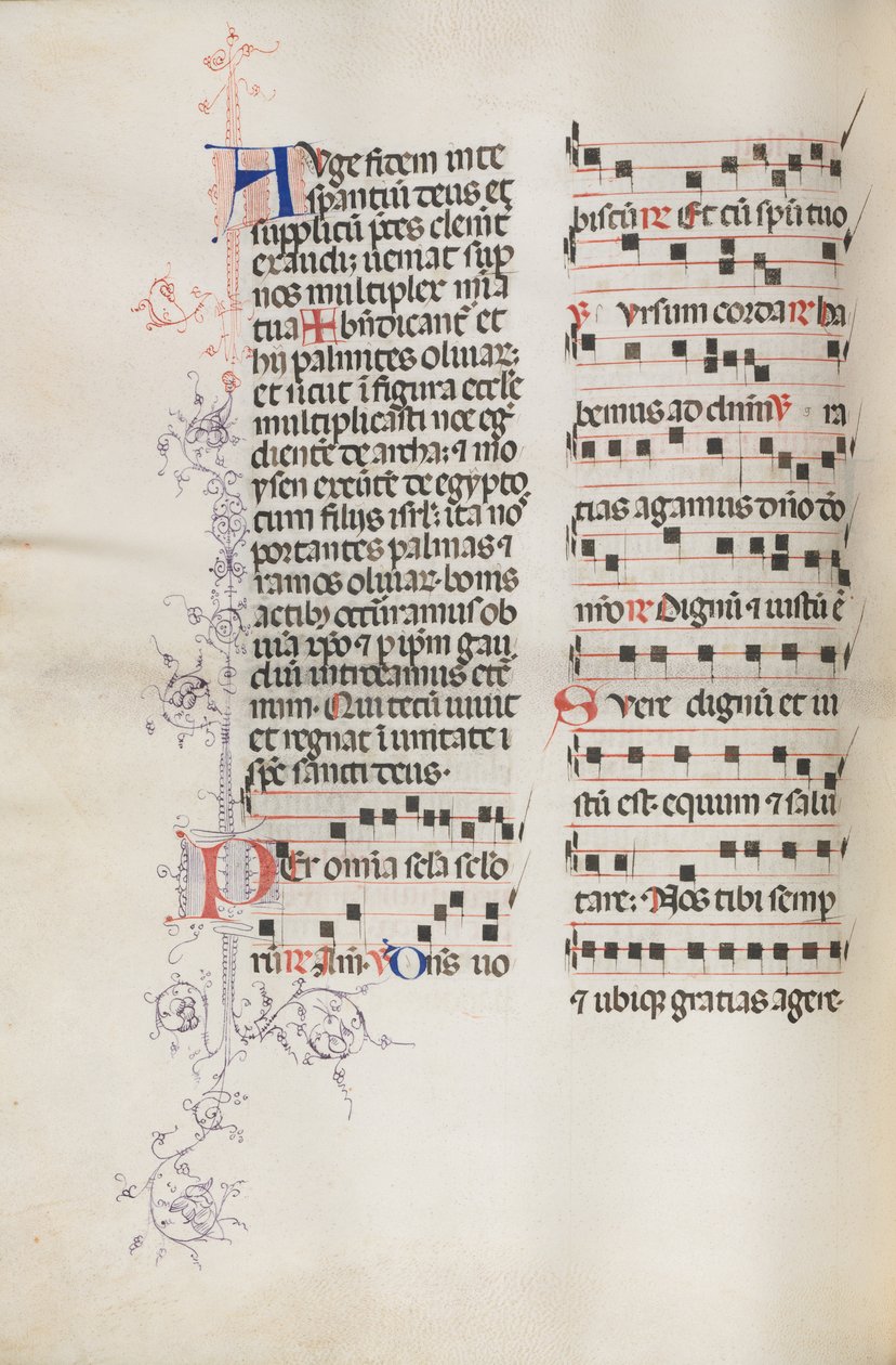 Missale: Fol. 111v, bevat wat muziek als onderdeel van de Palmzondagliturgie, 1469 door Bartolomeo Caporali