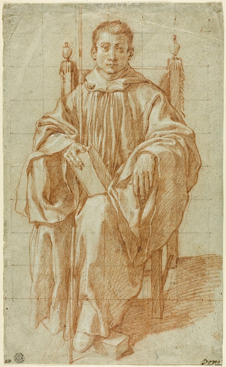Zittende jongen met monnikspij: studie voor Sint Benedictus door Bartolomeo Cesi