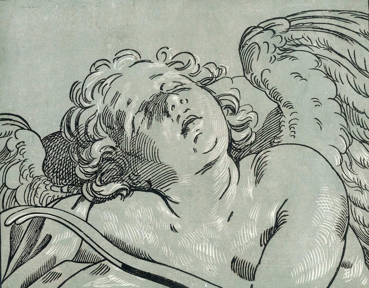 Een slapende Cupido, 1630-45 door Bartolomeo Coriolano