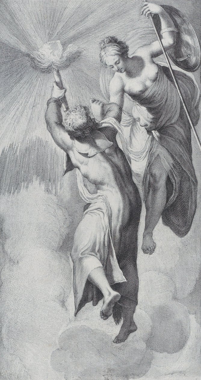 Minerva helpt Prometheus terwijl hij probeert de hemel te beklimmen, 1756 door Bartolomeo Crivellari, Gabriel Söderling