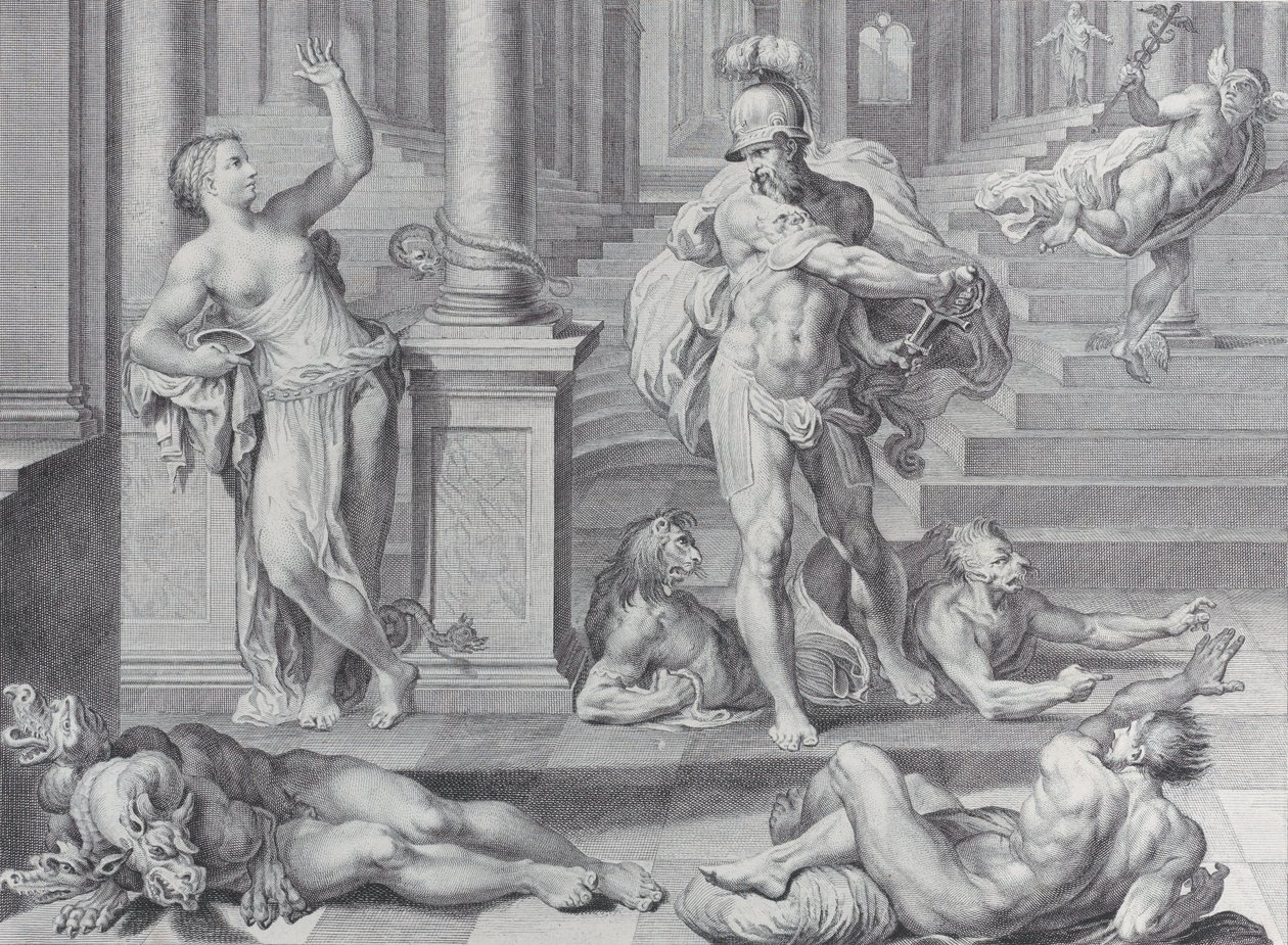 Plaat 10: Odysseus dwingt Circe om de menselijke vormen van zijn metgezellen te herstellen, 1756 door Bartolomeo Crivellari