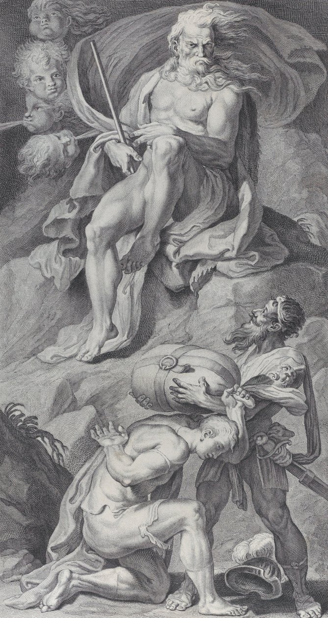 Plaat 8: Ulysses ontvangt de winden in een leren zak van Aeolus door Bartolomeo Crivellari