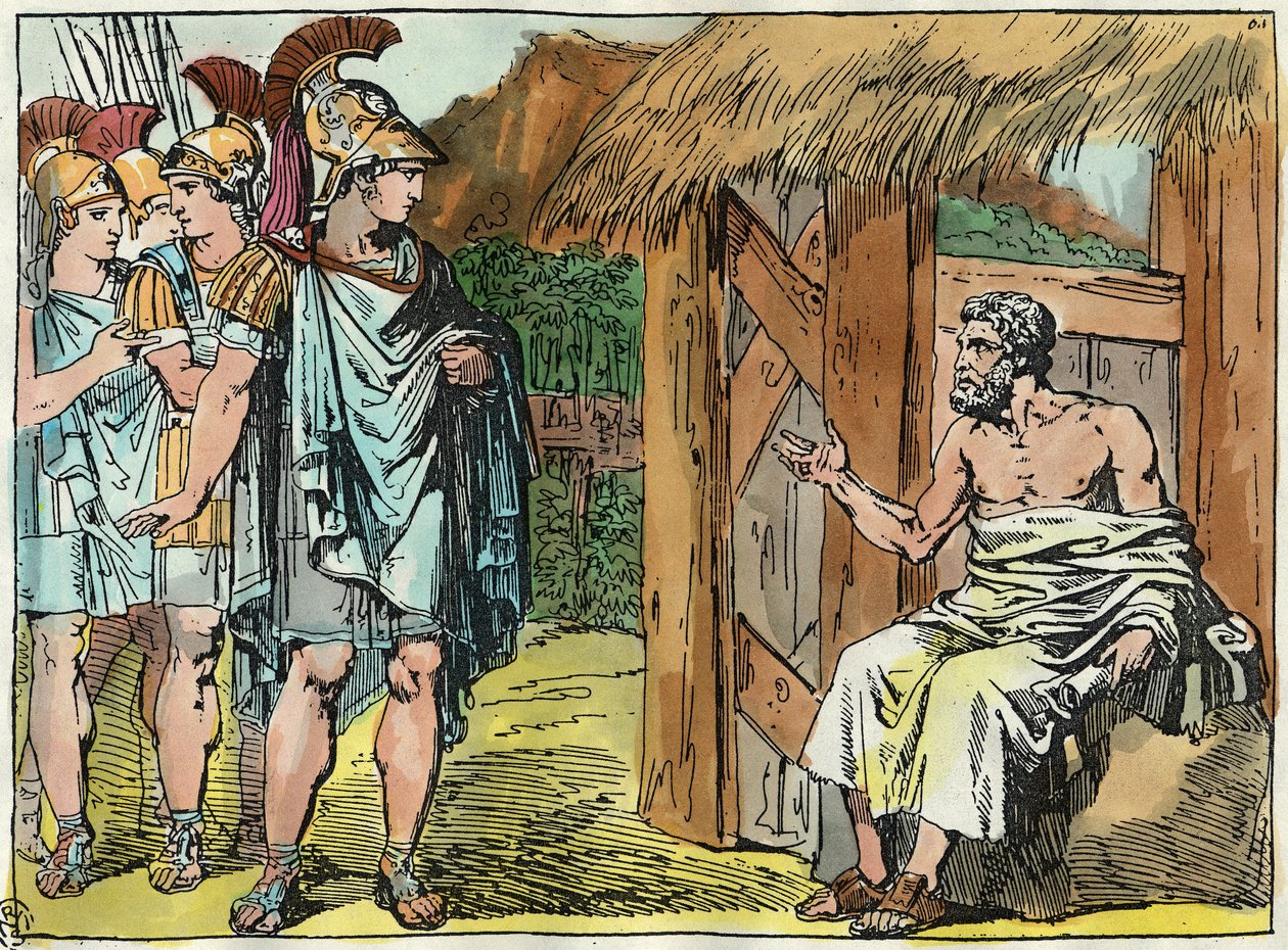 Alexandre de Grote ontmoet Diogenes de Cynicus (413 - 327 v.Chr.) door Bartolomeo Pinelli