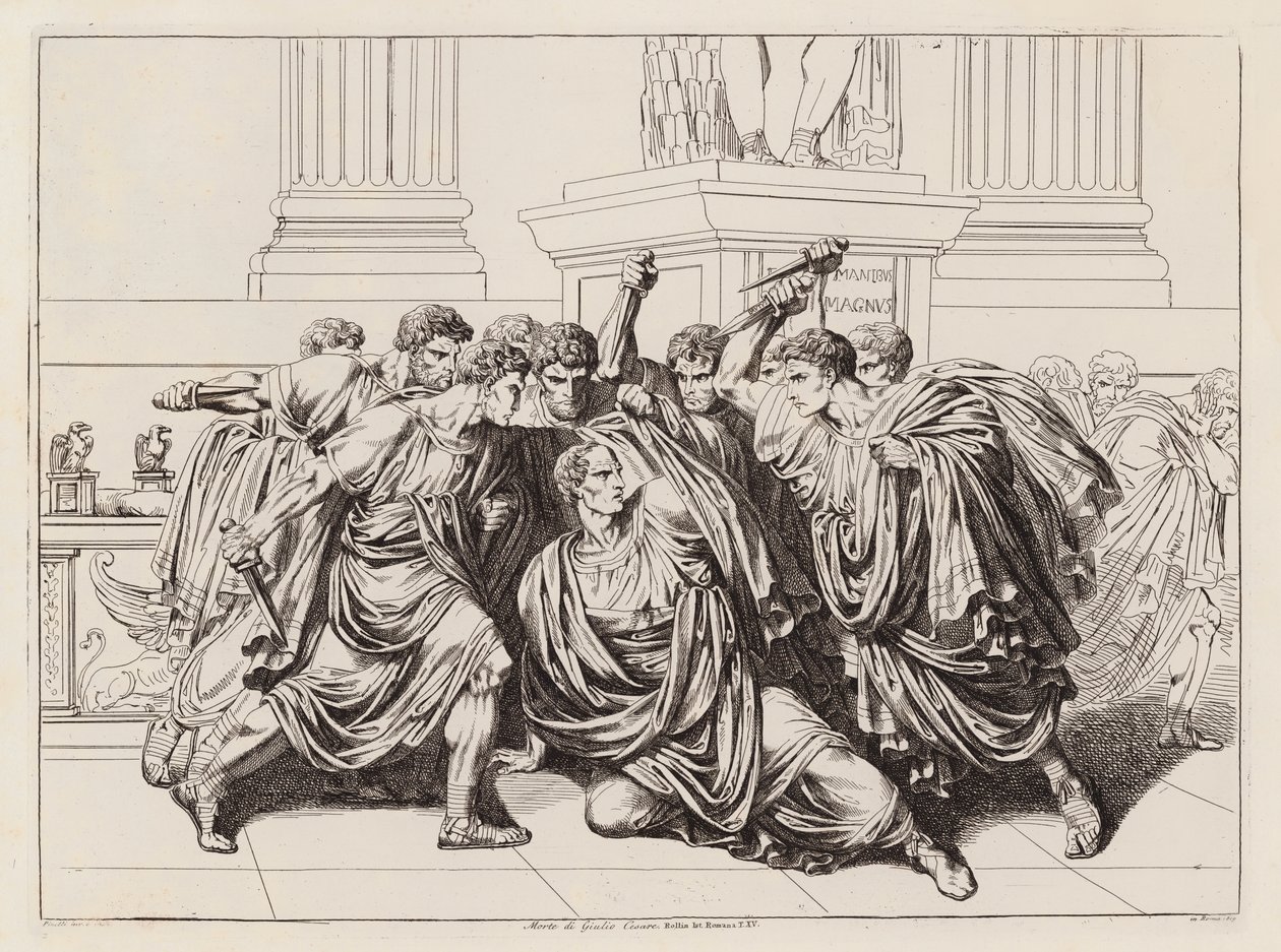 Moord op Julius Caesar, 44 voor Christus (ets) door Bartolomeo Pinelli