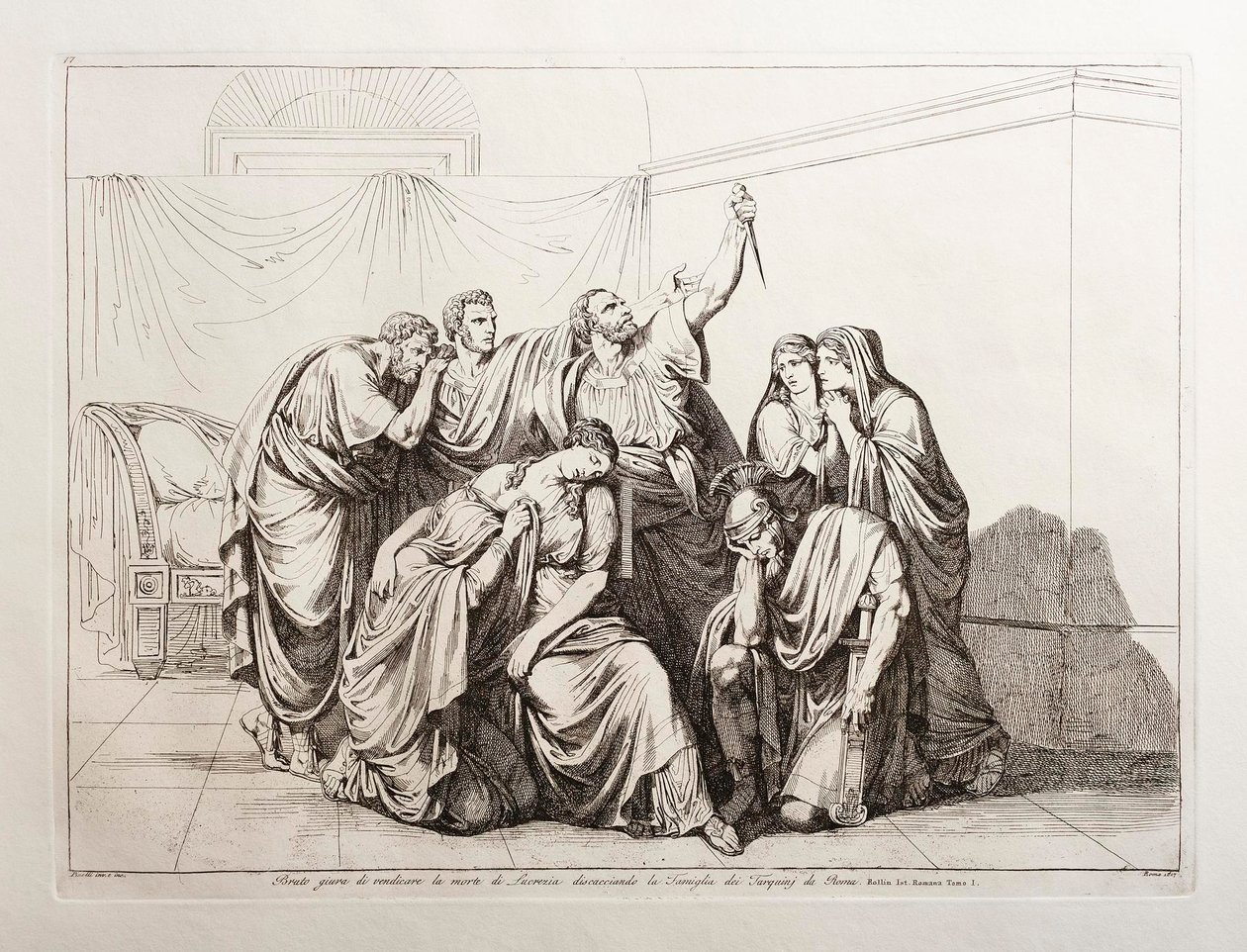 Brutus zweert wraak te nemen voor de dood van Lucretia en verbant de familie Tarquini uit Rome door Bartolomeo Pinelli